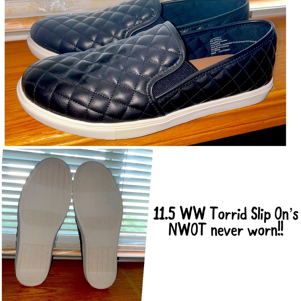 Torrid size 11.5W black quilted pleather slip on shoes
Never worn